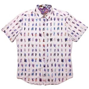 ROBERT GRAHAM Short Sleeve Button Shirt White Paint Splatter Medium M